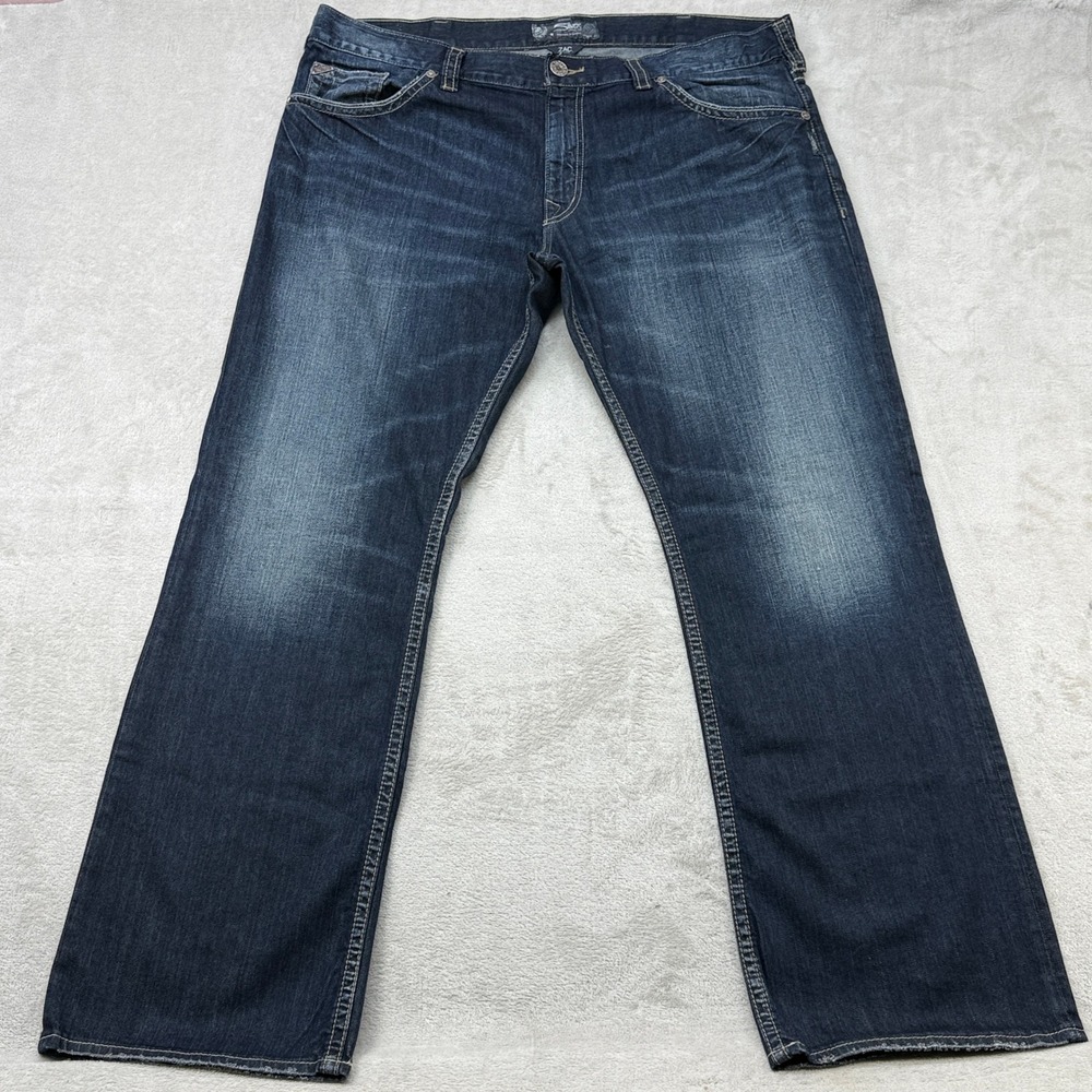 Silver Jeans Zac Relaxed Bootcut Jeans Mens 42x34 Dark Wash Blue Denim Stretch